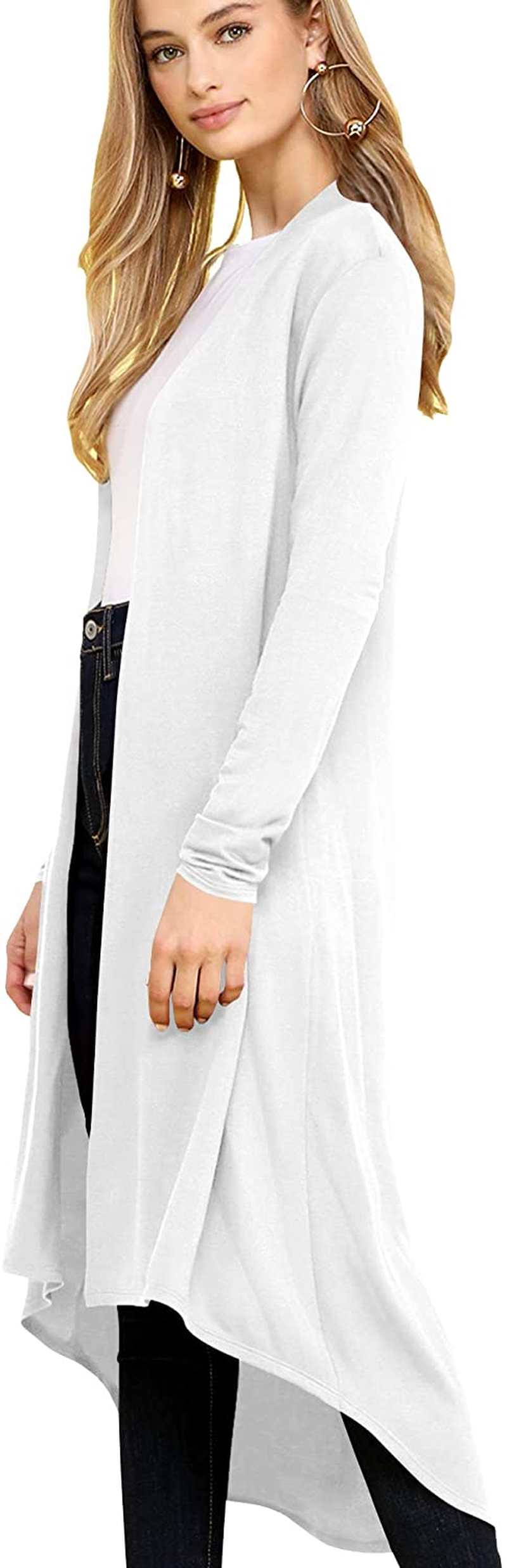 Lock and Love Women'S Casual Long Open Front Drape Lightweight Duster High Low Hem Maxi Long Sleeve Cardigan