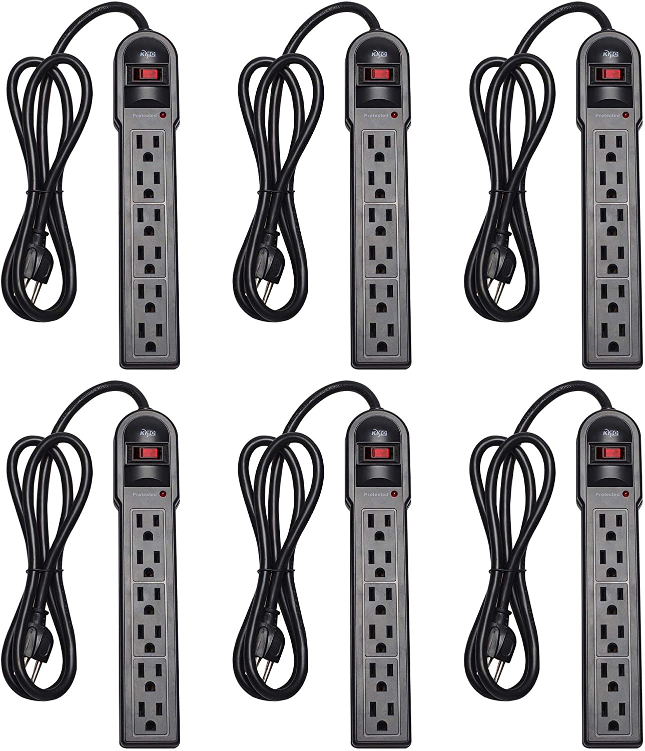 KMC 6-Outlet Surge Protector Power Strip 2-Pack, 900 Joule, 4-Foot Cord, Overload Protection