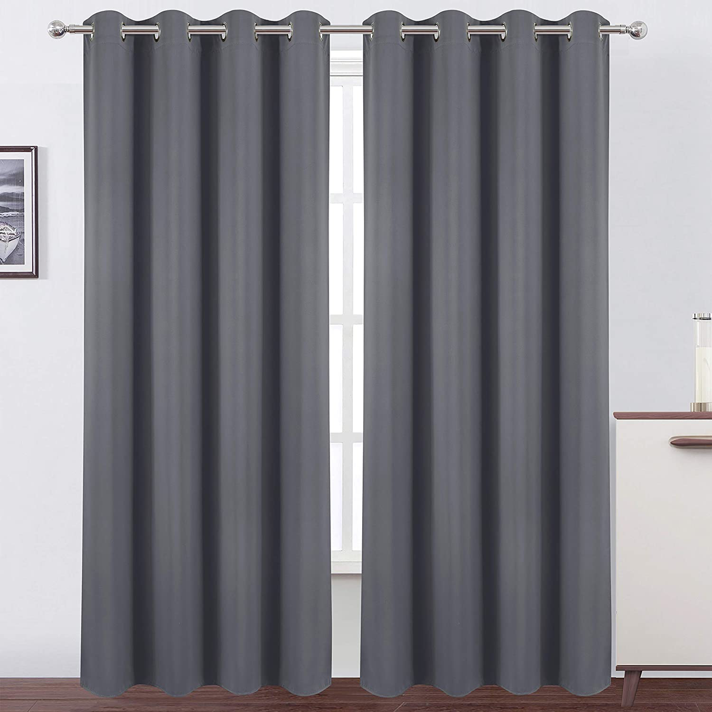 LEMOMO Grey Thermal Blackout Curtains/52 x 95 Inch/Set of 2 Panels Room Darkening Curtains for Bedroom