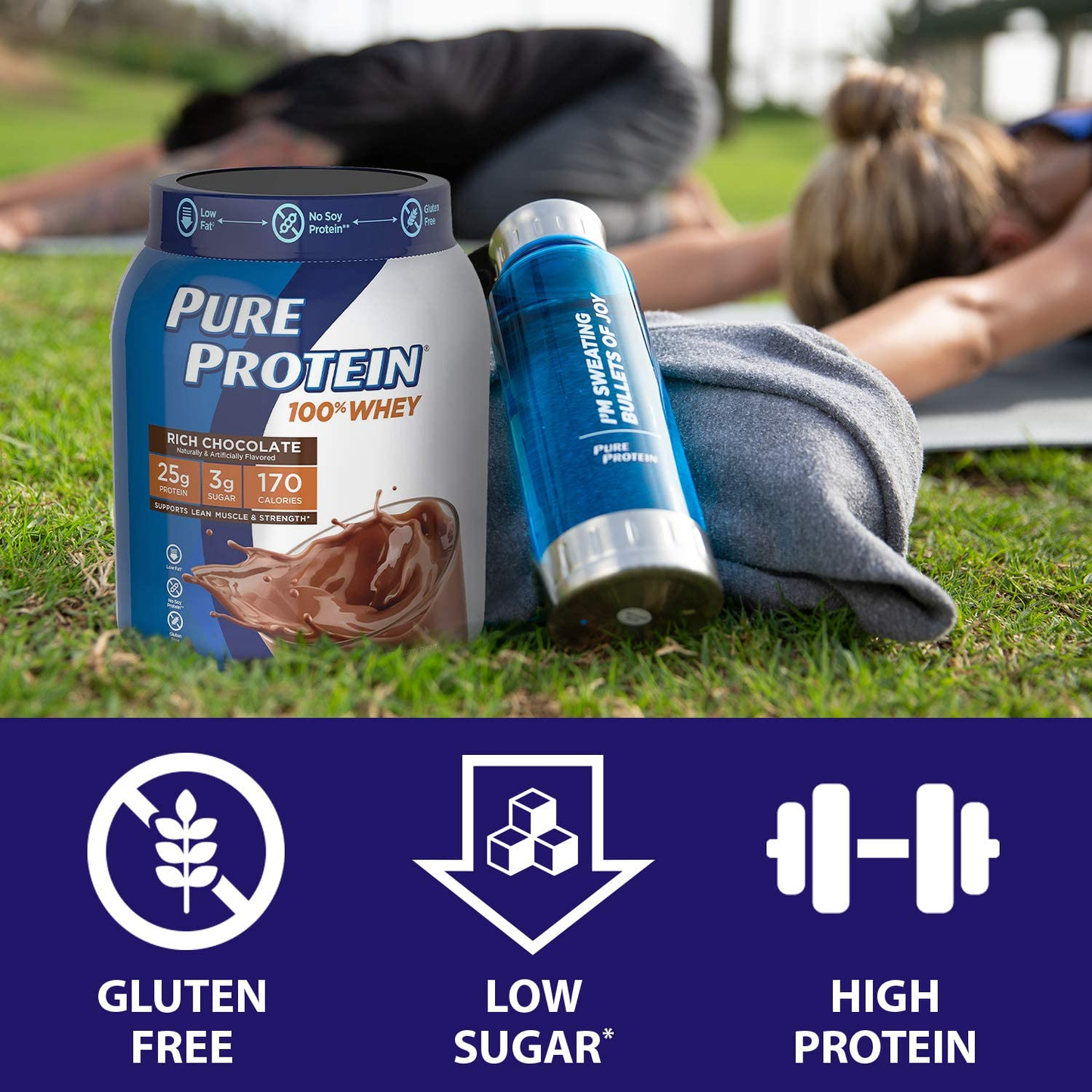 Whey Protein Powder by Pure Protein, Gluten Free, Vanilla Cream, 1.75 Lbs
