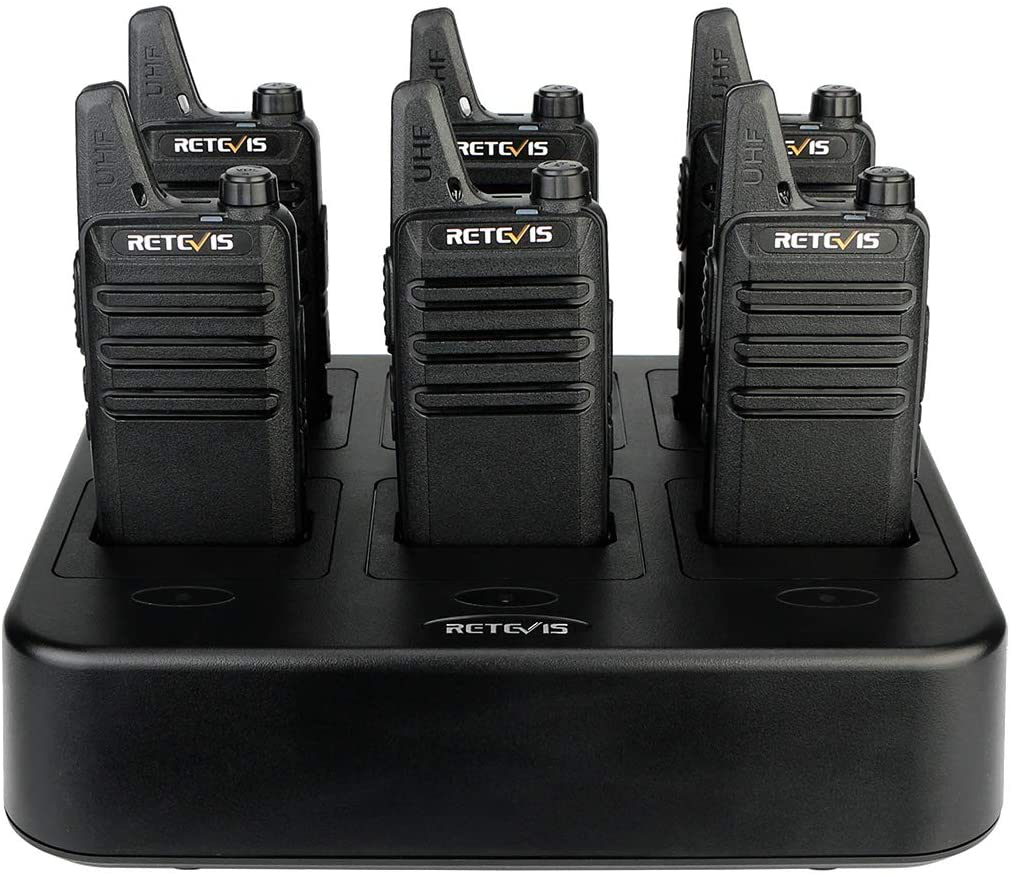 Retevis RT22 Walkie Talkies Rechargeable Hands Free 2 Way Radios Two-Way Radio(6 Pack) with 6 Way Multi Gang Charger