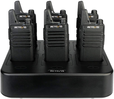 Retevis RT22 Walkie Talkies Rechargeable Hands Free 2 Way Radios Two-Way Radio(6 Pack) with 6 Way Multi Gang Charger