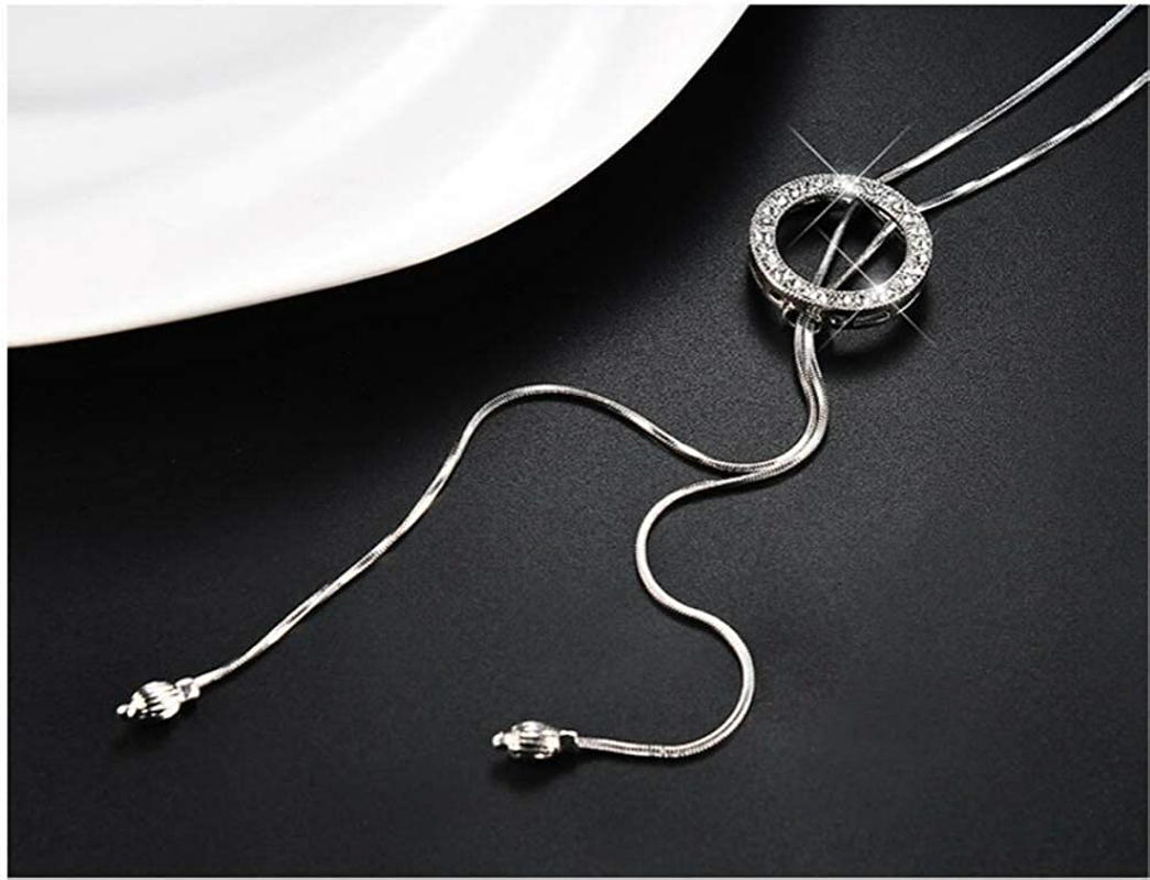 Long Hoop Necklace for Women Crystal Pendant Necklace Sweater Chain Statement Necklace Choker Adjustable Charm Jewelry Crystal Accessories Wedding Party Evening Dressy