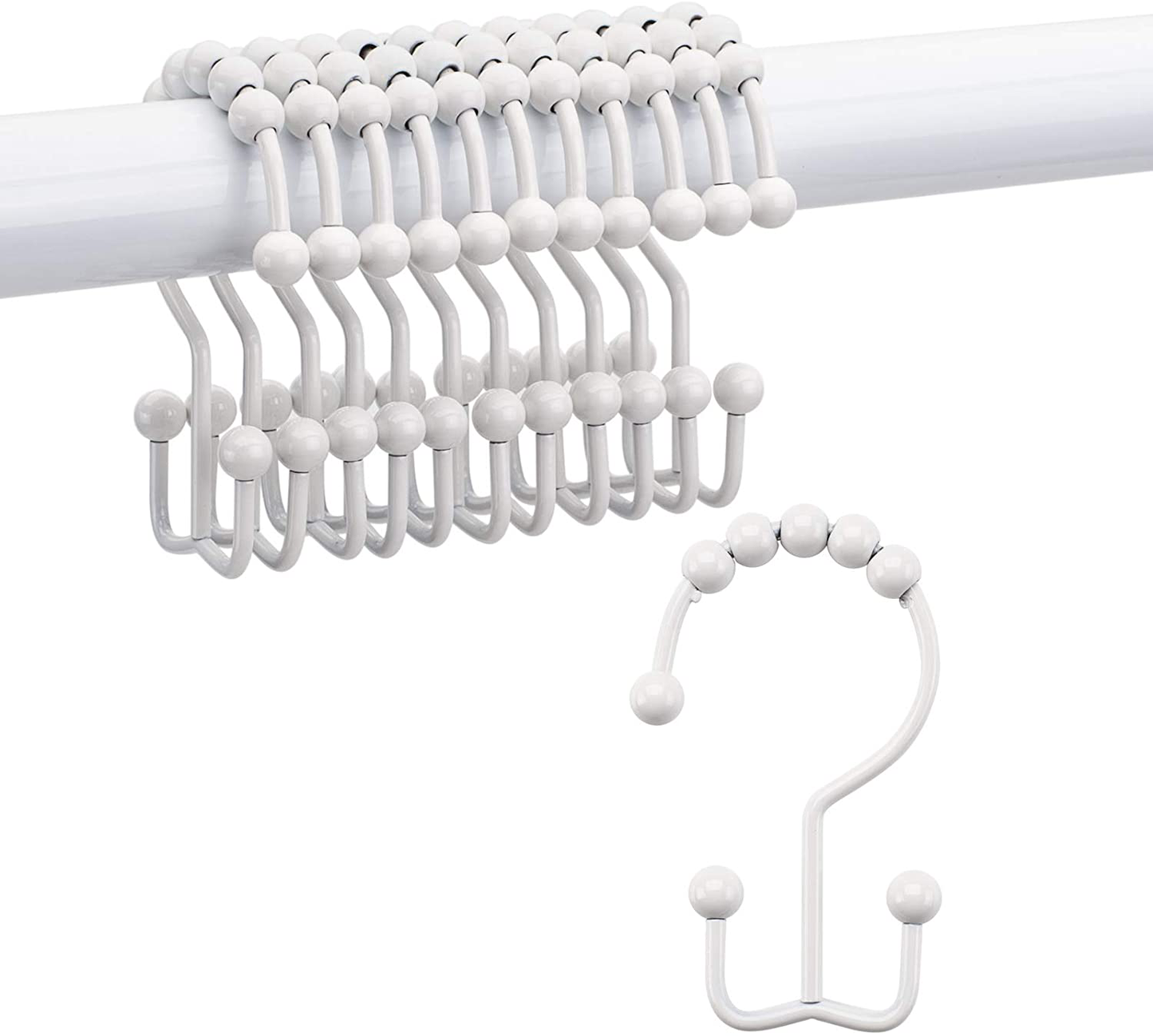 Titanker Shower Curtain Hooks Rings, Rust-Resistant Metal Double Glide Shower Hooks for Bathroom Shower Rods Curtains, Set of 12 Hooks