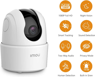 Indoor Security Camera 1080P Wifi Camera (2.4G Only) 360 Degree Home Camera with App, Night Vision, 2-Way Audio, Human Detection, Motion Tracking, Sound Detection, Local & Cloud Storage