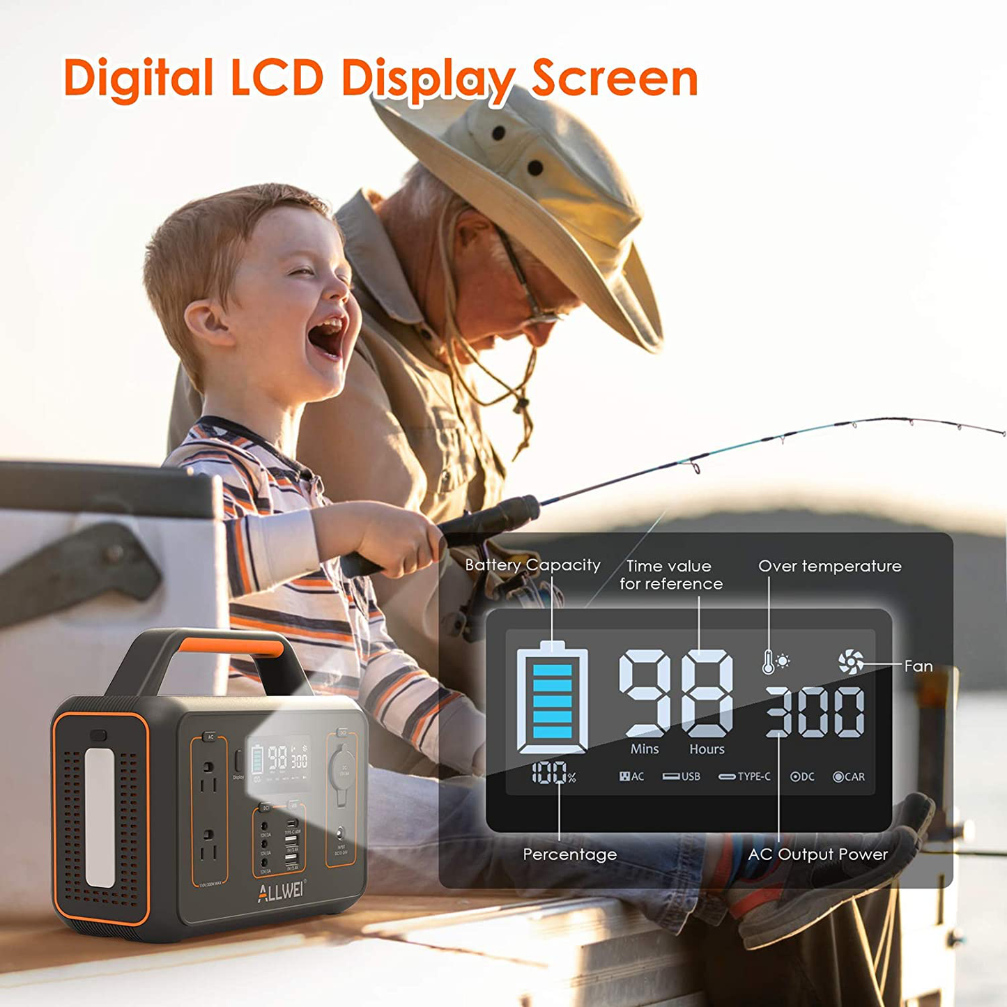 ALLWEI Portable Power Station, 300W/Peak 600W Solar Generator 280Wh/78000mAh CPAP Backup Lithium Battery Pack with LED light,Pure Sine Wave AC Outlet,PD 60W,for Outdoors Camping Travel Emergency