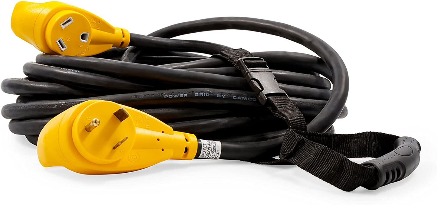 Camco 50' PowerGrip Heavy-Duty Outdoor 30-Amp Extension Cord for RV and Auto | Allows for Additional Length to Reach Distant Power Outlets
