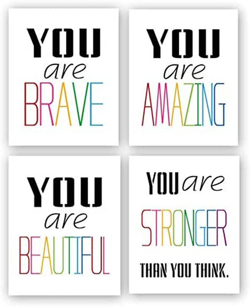 HPNIUB Typography Watercolor Words Inspirational Quote&Saying Modern Art Print Set of 4 (12”X16” Canvas Painting,Motivational Phrases Wall Art Poster for Nursery or Kids Room Home Decor,No Frame