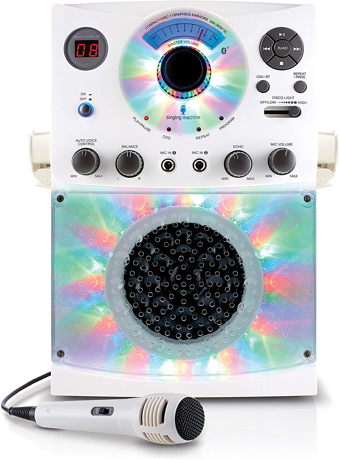 Bluetooth Karaoke System with LED Disco Lights, CD+G, USB, and Microphone