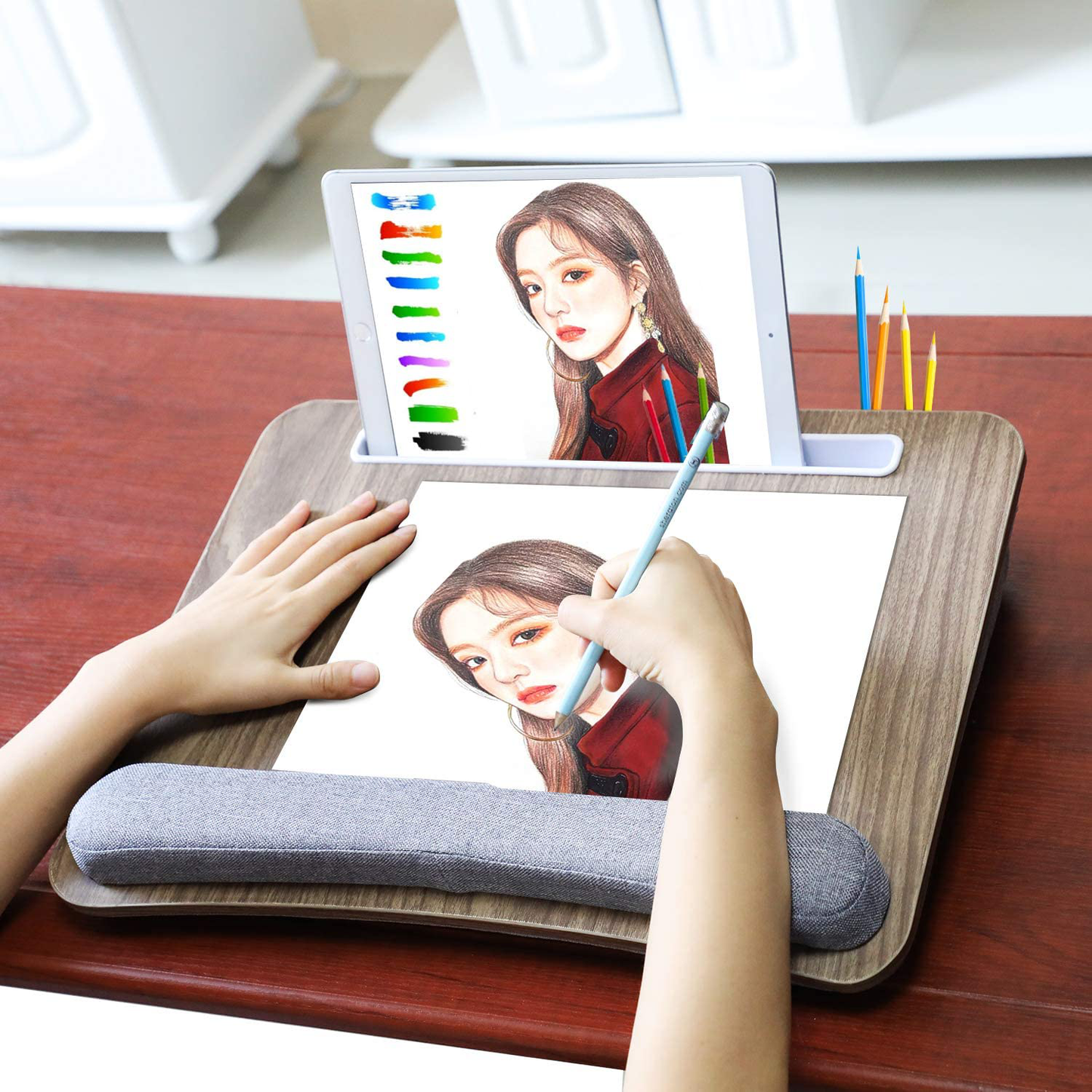 HUANUO Lap Laptop Desk - Portable Lap Desk with Pillow Cushion, Fits up to 15.6 inch Laptop, with Anti-Slip Strip & Storage Function for Home Office Students Use as Computer Laptop Stand, Book Tablet