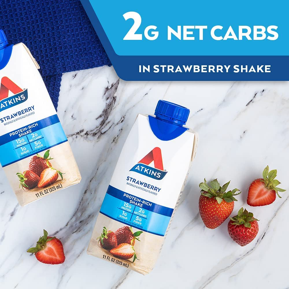(2 Pack) Atkins, Strawberry Shake, 4 Count per Pack, 11 Oz. Containers