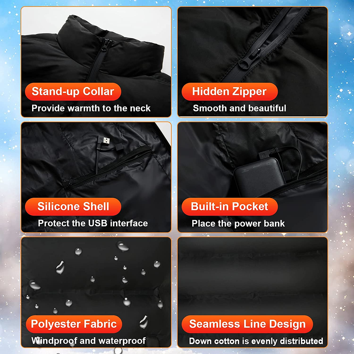 Aastin Heated Vest for Men, Electric USB Heating Vest Thickened Lightweight to Keep Body Warm, Battery Not Included