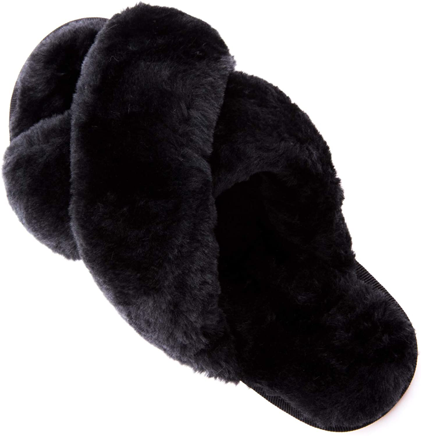 Womens House Fuzzy Slippers Leopard Cross Band Soft Plush Fluffy Slippers Furry Fleece Slip on Slippers Open Toe House Warm Bedroom Shoes Slides
