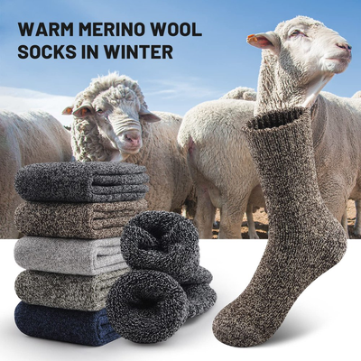 5 Pairs Merino Wool Socks for Men - Thick Winter Wool (Fit USA Size 7-13)