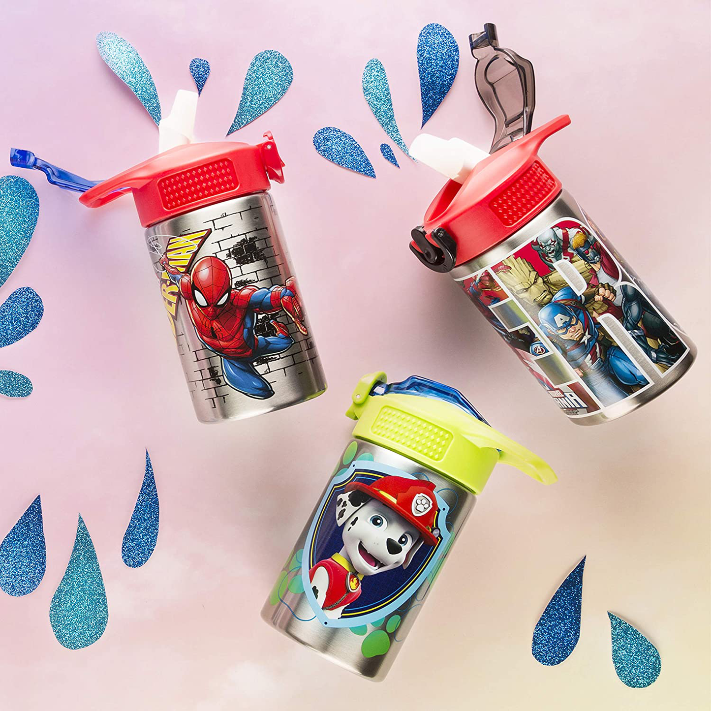 Zak Designs Paw Patrol 15.5oz Stainless Steel Kids Water Bottle with Flip-up Straw Spout - BPA Free Durable Design, Paw Patrol Boy SS