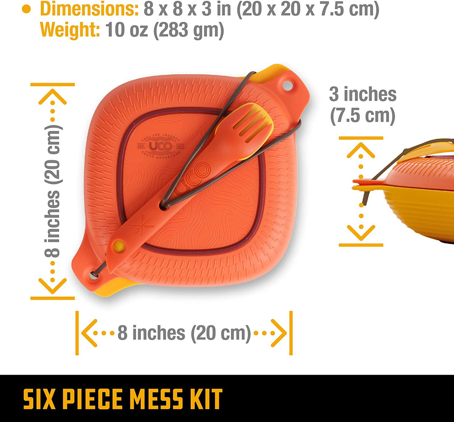 UCO 6-Piece Camping Mess Kit with Bowl, Plate, Camp Cup, and Switch Spork Utensil Set