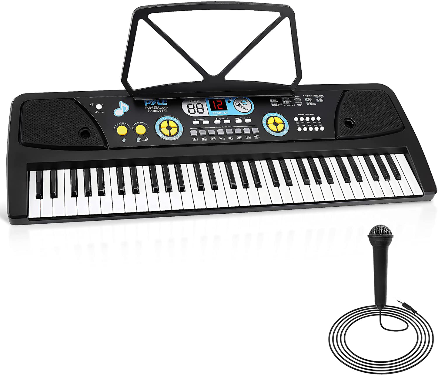 Pyle, Electric Keyboard 49 Keys-Portable Digital Musical Karaoke Piano Keyboard-100 Tunes/Rhythms, 50 Demos, Rechargeable Battery-Wired Microphone-Beginners Kids