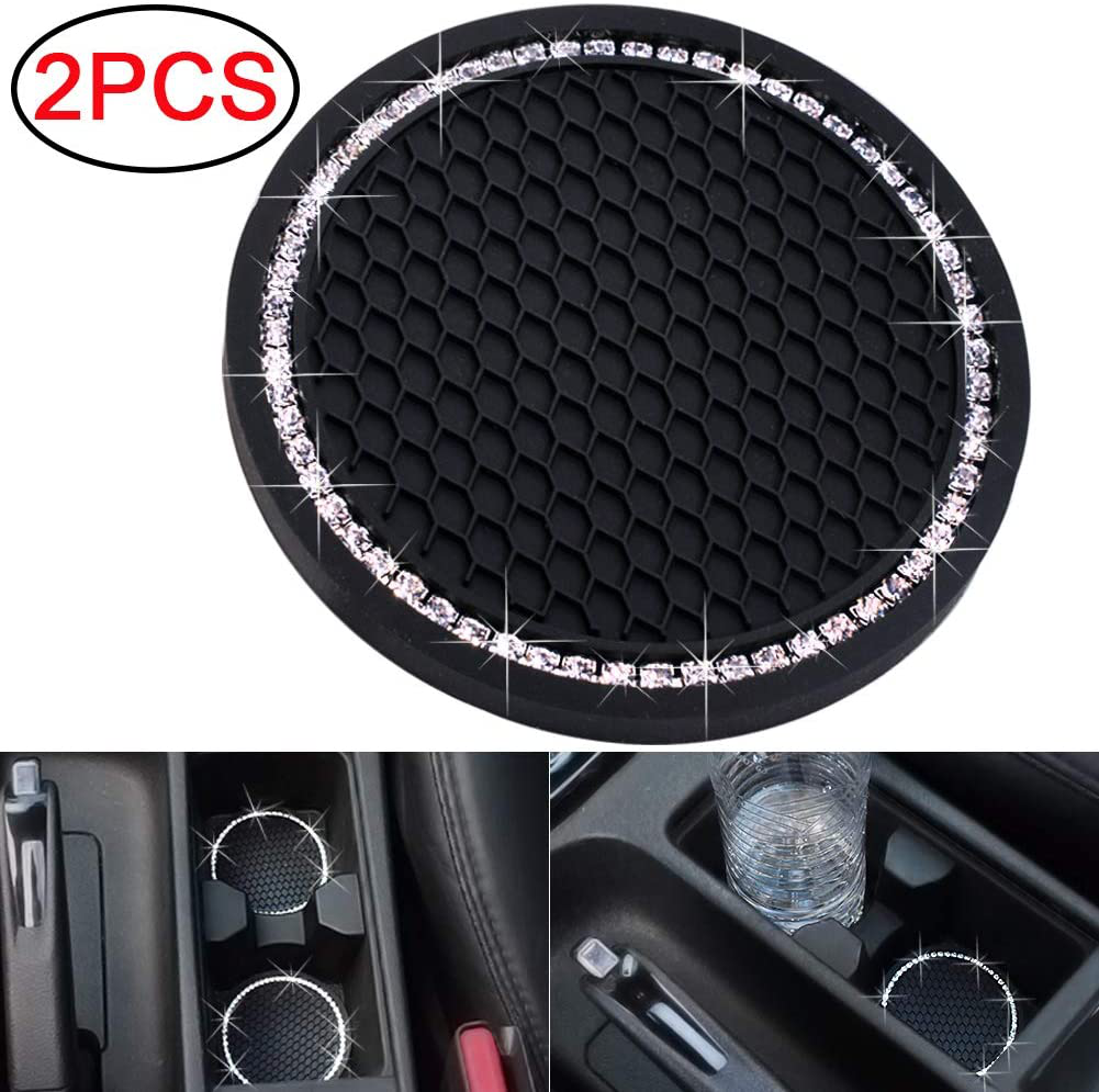 Universal Vehicle Bling 2.75 inch Silicone Anti Slip Crystal Rhinestone Car Coaster (Pack of 2)