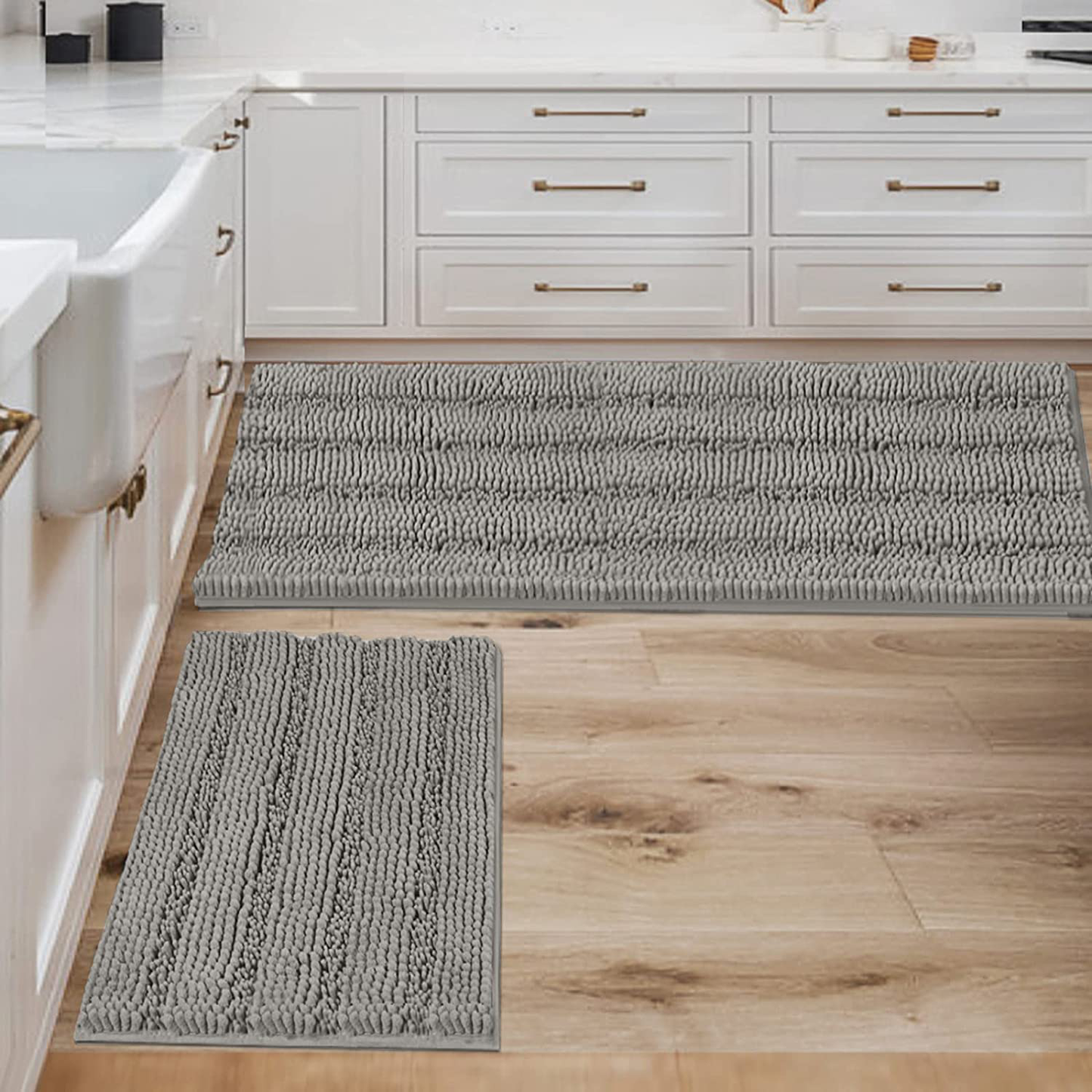 Extra Thick Striped Bath Rugs for Bathroom Anti-Slip Bath Mats Soft Plush Chenille Yarn Shaggy Mat Living Room Bedroom Mat Floor Water Absorbent