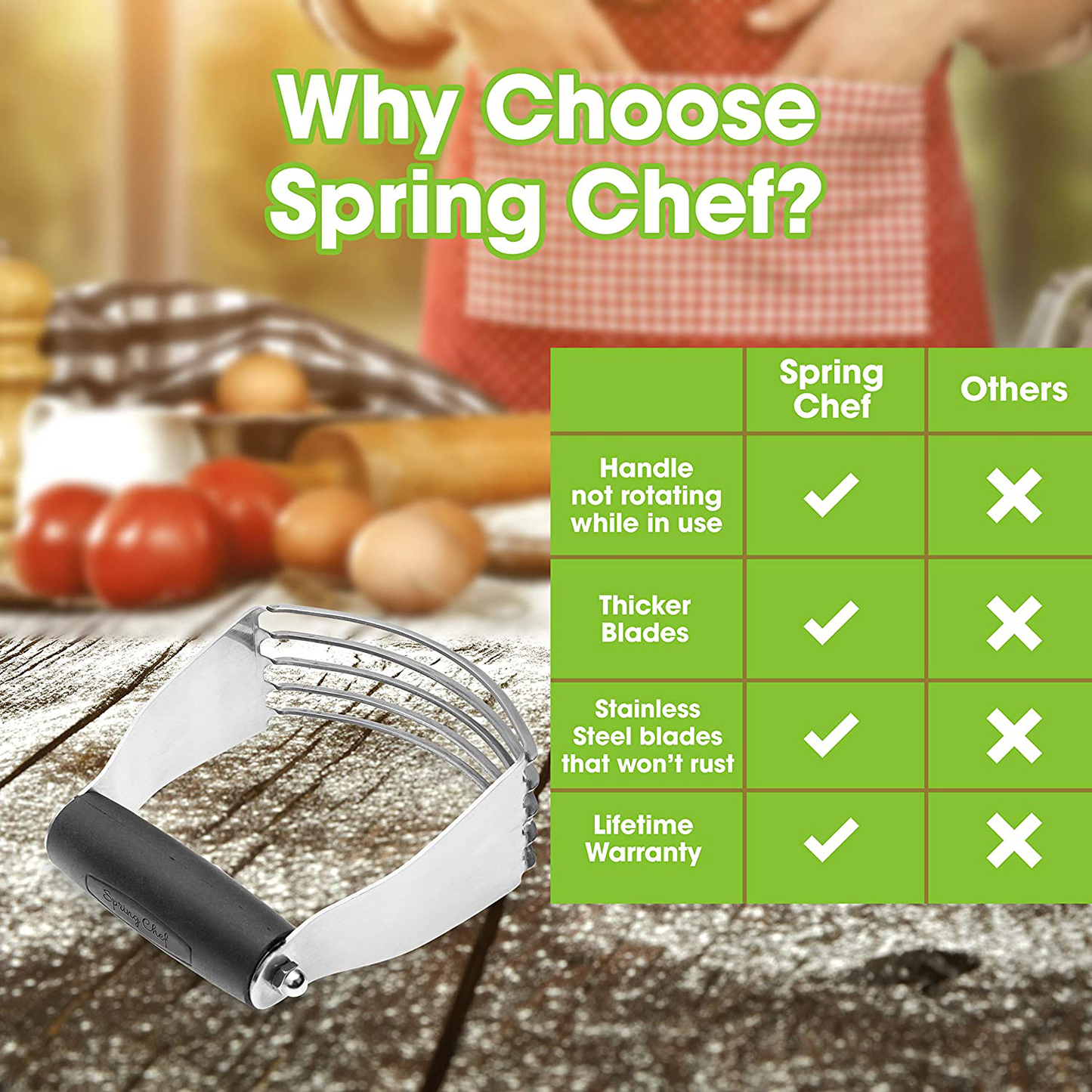 Spring Chef Dough Blender, Top Professional Pastry Cutter with Heavy Duty Stainless Steel Blades