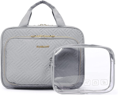 BAGSMART Toiletry Bag Hanging Travel Makeup Organizer with TSA Approved Transparent Cosmetic Bag Makeup Bag for Full Sized Toiletries