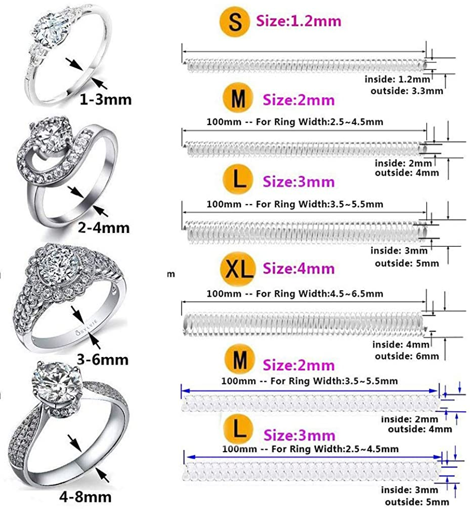 2 Styles Invisible Ring Size Adjuster for Loose Rings – Ring Guard, Ring Sizer, 11 Sizes Fit for Man and Woman Ring