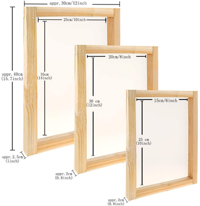 Caydo 23 Pieces Screen Printing Starter kit Include 3 Different Size of Wood Silk Screen Printing Frame with Mesh, Screen Printing Squeegees, Inkjet Transparency Film, Ink Knife, and Mask Tape