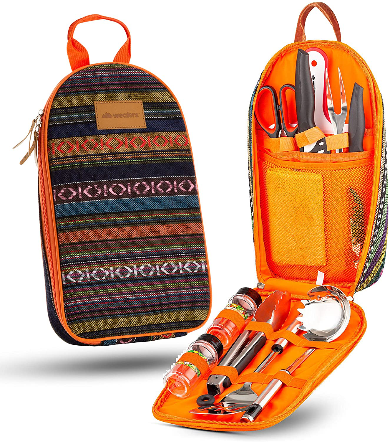11 Piece Camp Kitchen Cooking Utensil Set Travel Organizer Grill Accessories Portable Compact Gear for Backpacking BBQ Camping Hiking Travel Cookware Kit Water Resistant Case