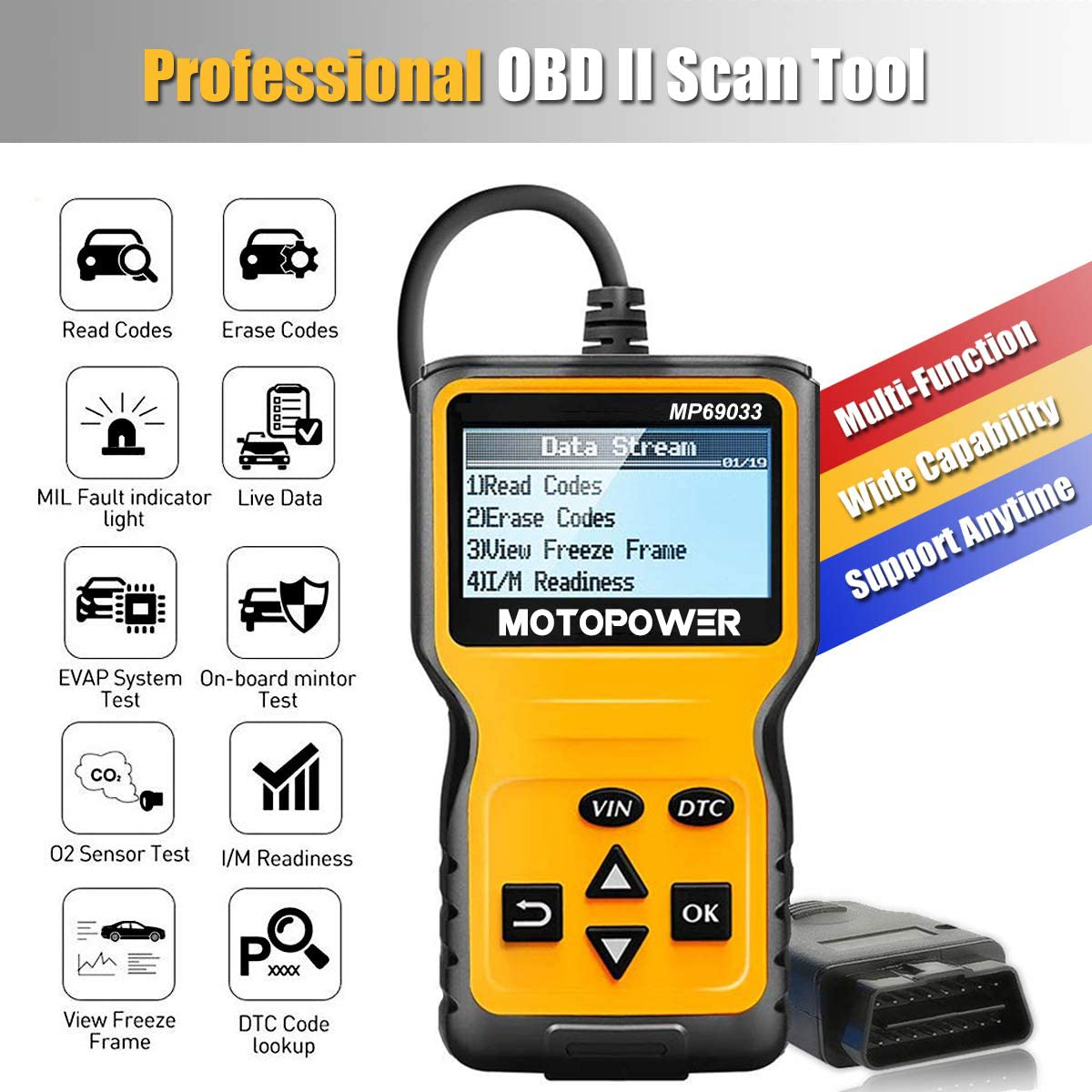 MOTOPOWER MP69033 Car OBD2 Scanner Code Reader Engine Fault Code Reader Scanner CAN Diagnostic Scan Tool for All OBD II Protocol Cars Since 1996