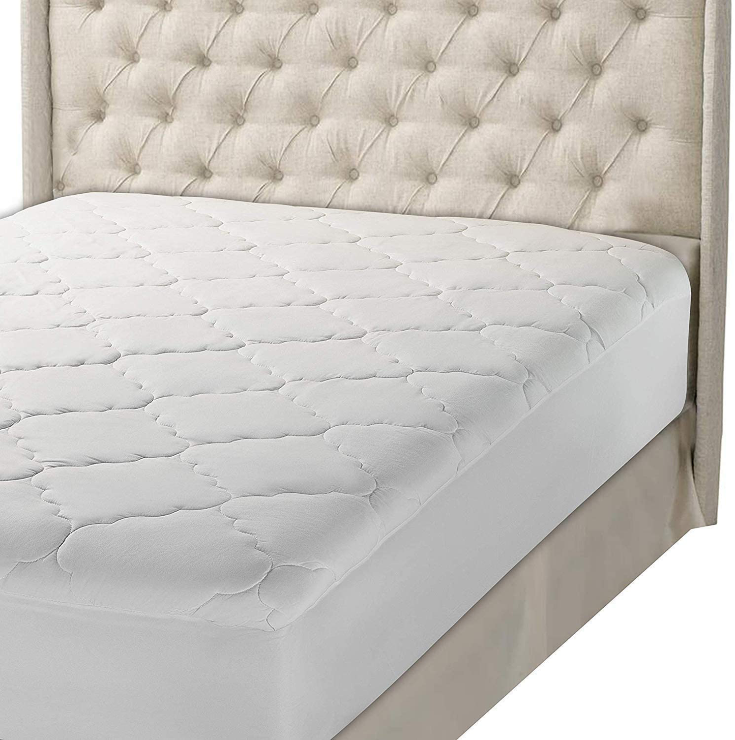 Micropuff Full Mattress Pad Cover Fitted Quilted - Plush Down Alternative Fiber Fill, Breathable Bed Pad - Deep Pocket Stretches up to 15" (Full Size 54x75)