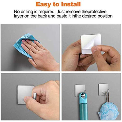 Budding Joy Adhesive Hooks Heavy Duty Stick on Wall Door Hooks Waterproof Stainless Steel Towel Hooks Adhesive Holders