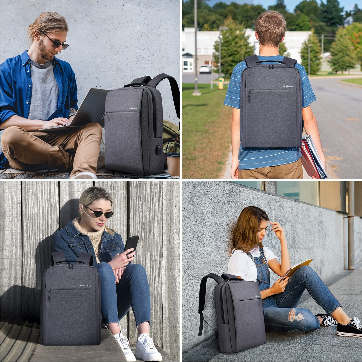Laptop Backpack 15.6 Inch, Business Slim Durable Laptops Travel Backpacks with USB Charging Port, College School Computer Bag Gifts for Men and Women Fits Notebook (Grey)