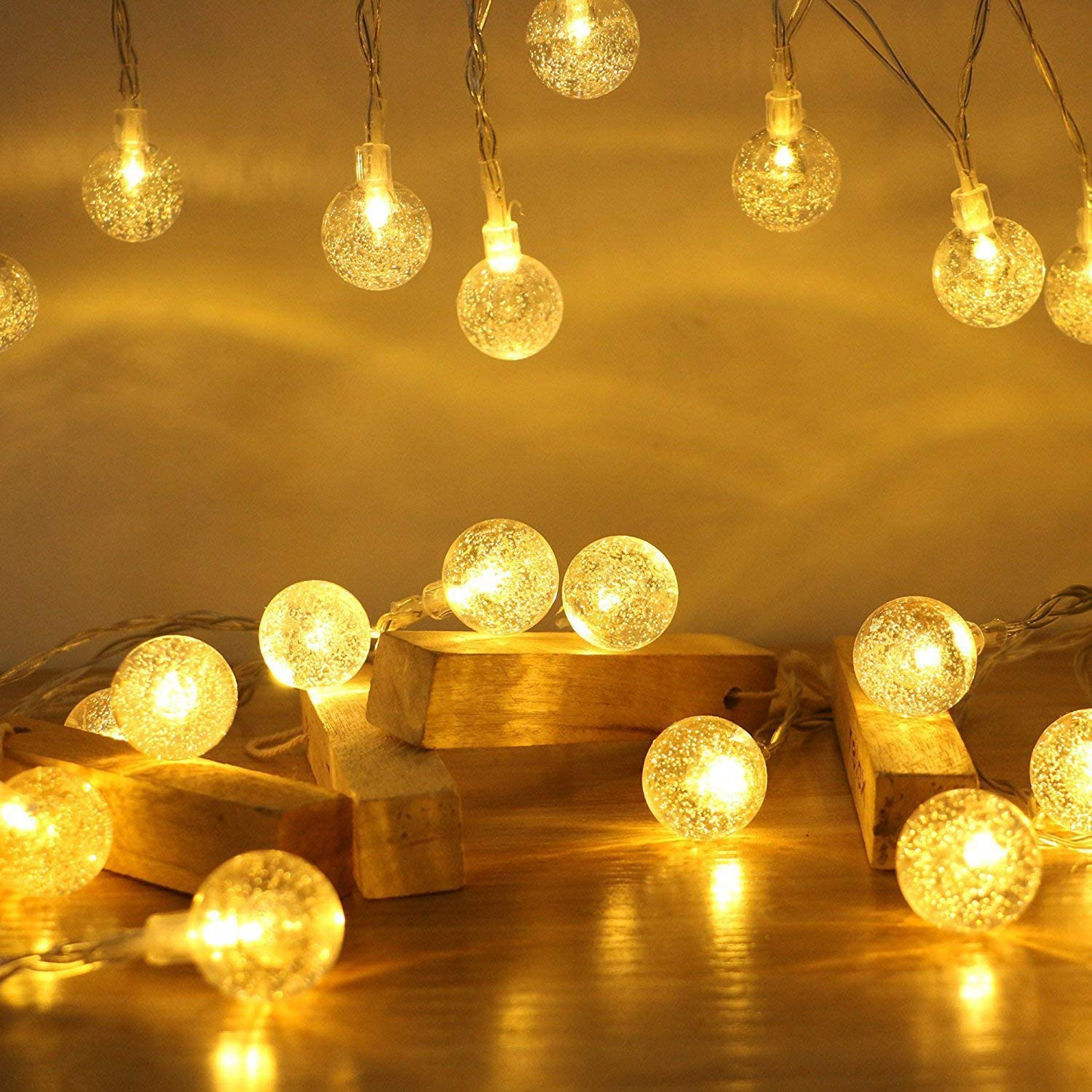 ANJAYLIA 26 FT 60 LED Battery Operated Globe String Lights, 8 Modes with Remote Waterproof Starry String Lights Outdoor Fairy Lights for Patio Garden, Home, Bedroom, Christmas, Party, Warm White