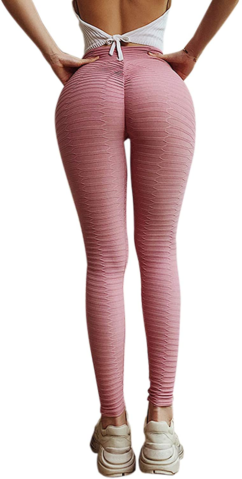 MOSHENGQI Women's Ruched Butt Lifting High Waist Yoga Pants Tummy Control Stretchy Workout Leggings Textured Booty Tights