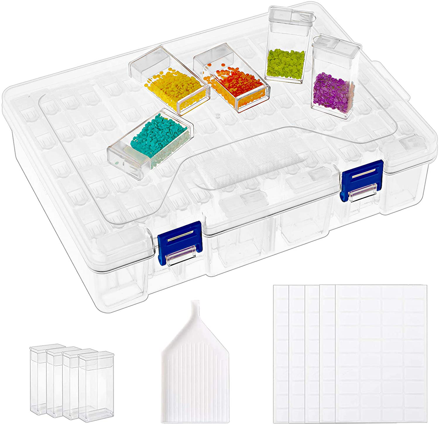 Diamond Painting Box Storage Containers Diamond Art DIY Accessories with Funnel Plate 200pcs Label Stickers for Beads Seeds Crafts