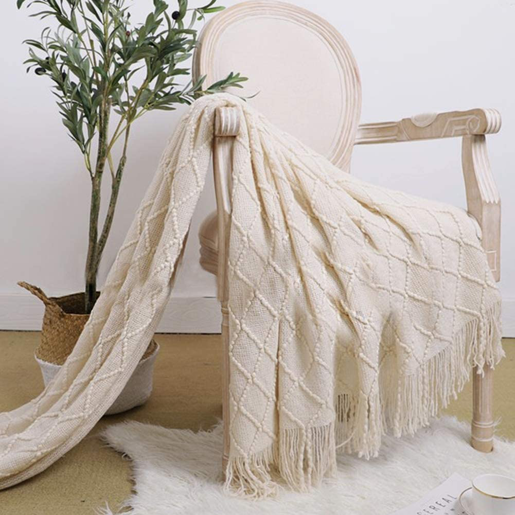 LALIFIT Throw Blanket with Tassel Solid Soft Sofa Couch Cover Decoration Knitted Blankets Gifts for Home Decorate 50" x 60"(Chevron Yellow)