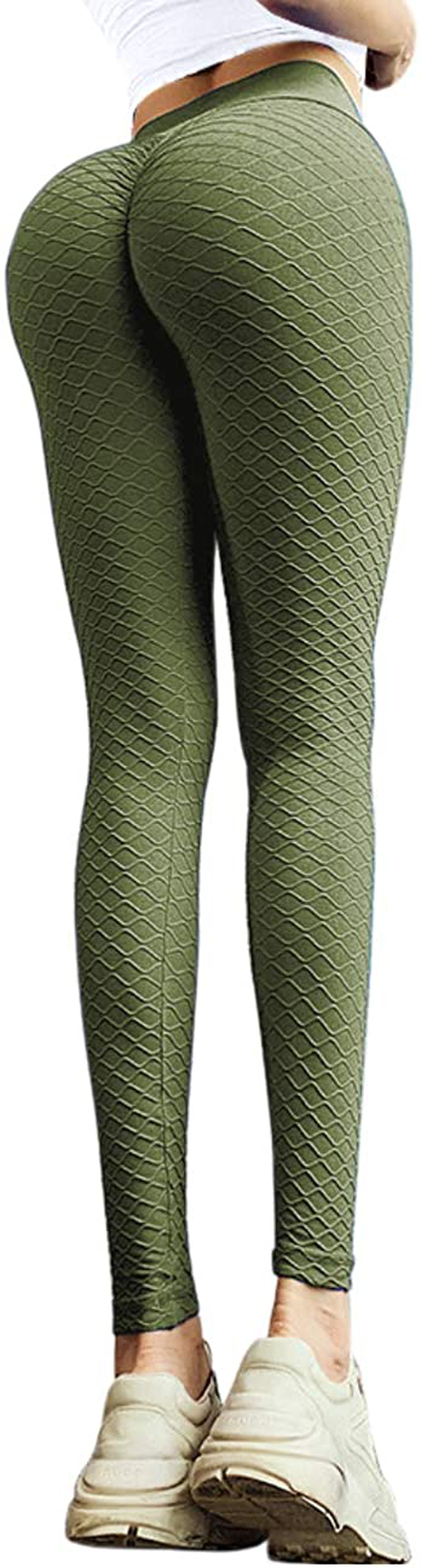 MOSHENGQI Women's Ruched Butt Lifting High Waist Yoga Pants Tummy Control Stretchy Workout Leggings Textured Booty Tights