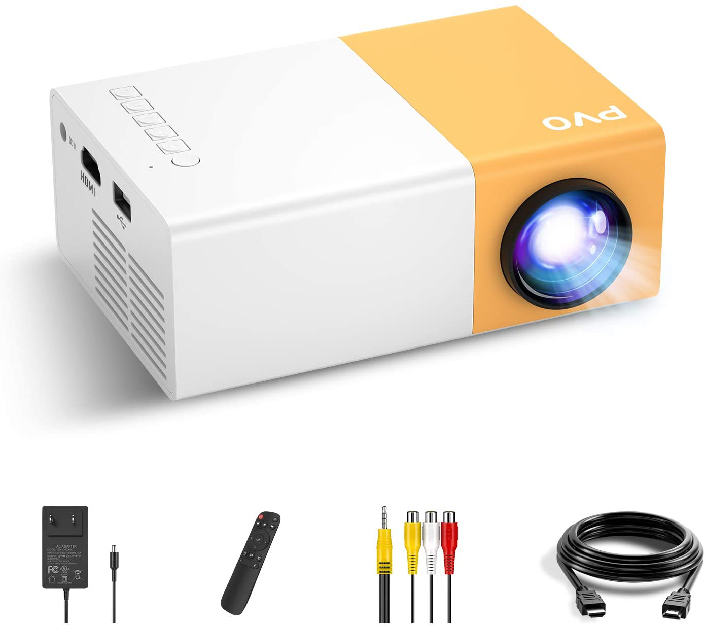 Mini Projector, PVO Portable Projector for Cartoon, Kids Gift, Outdoor Movie Projector, LED Pico Video Projector for Home Theater Movie Projector with HDMI USB TV AV Interfaces and Remote Control