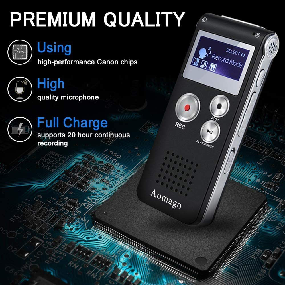 Digital Voice Recorder Voice Activated Recorder for Lectures, Meetings, Interviews Aomago 8GB Audio Recorder Mini Portable Tape Dictaphone with Playback, USB, MP3