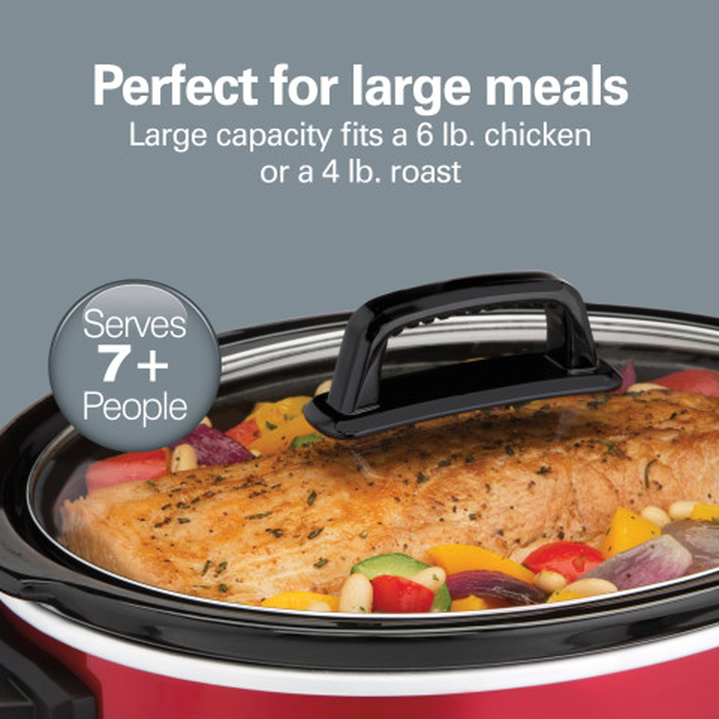 Hamilton Beach 6 Quarts Slow Cooker, Large Capacity, Serves 7+, Red