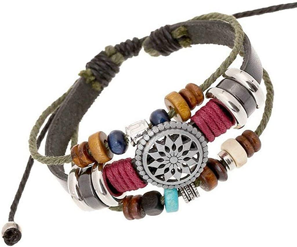 Vintage Bohemia Beaded Bracelet, Multilayer Hand Woven Wristbands, Hemp Cords Wrap Bracelet Jewelry for Men and Women