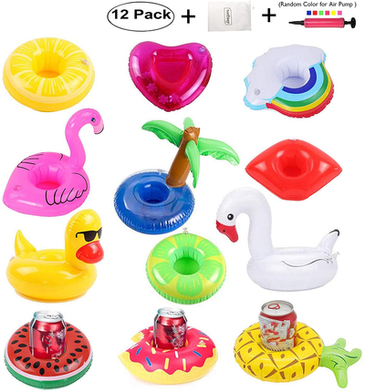 12 Pack Inflatable Drink Holders+1 Inflatable Needle+1 Storage Bag,Drink Floats Inflatable Cup Coasters for Kids Toys and Pool Party