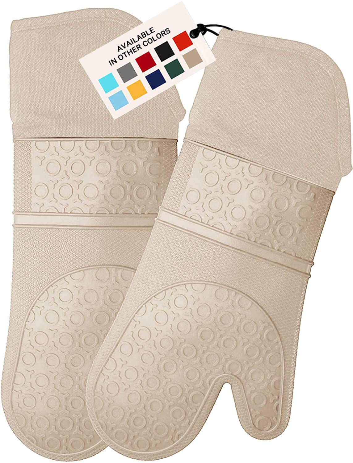 HOMWE Extra Long Professional Silicone Oven Mitt, Oven Mitts with Quilted Liner, Heat Resistant Pot Holders, Flexible Oven Gloves