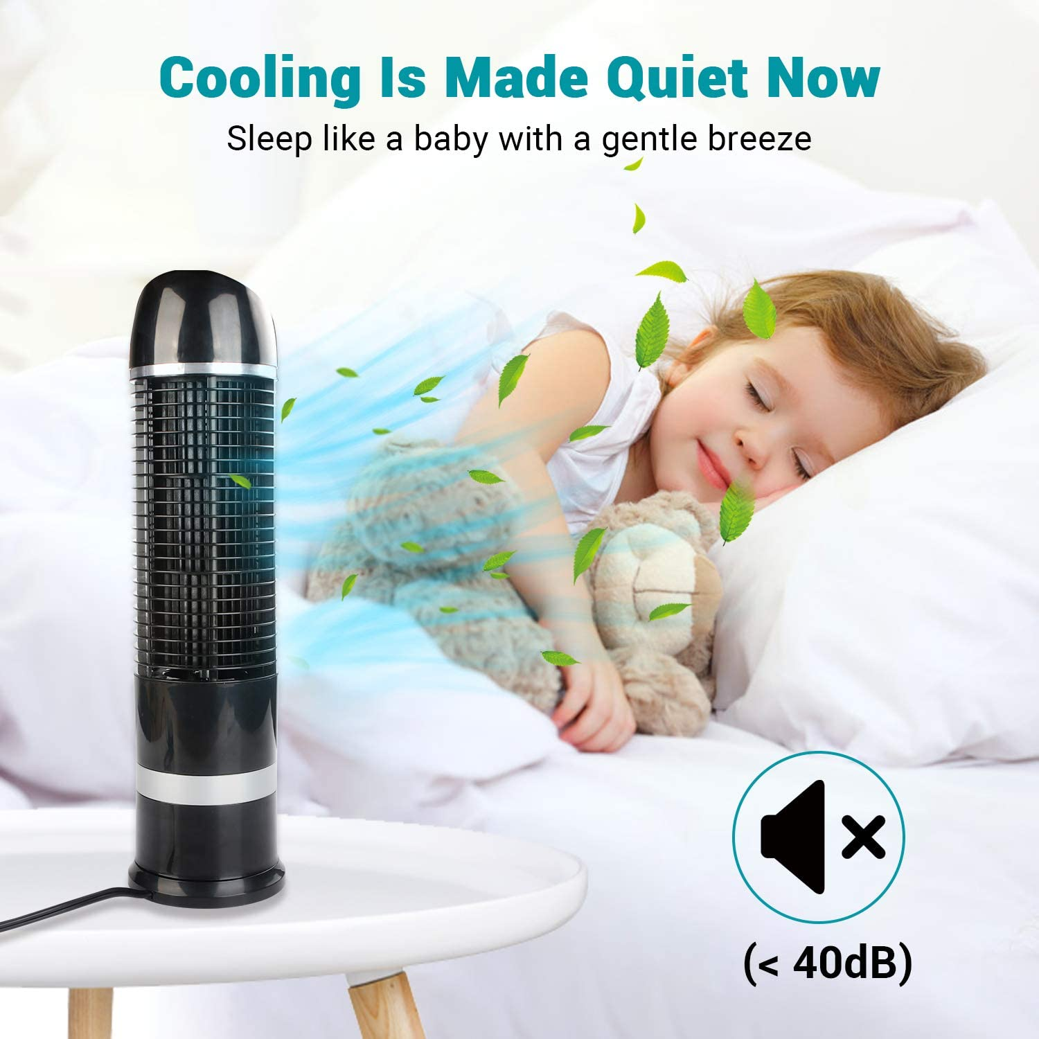 Oscillating Tower Fan, Desk Table Fan with 3 Speeds, Quiet Cooling, 60° Oscillation, 16 Inch Personal Small Bladeless Fan Cooling Fan for Bedroom Home Office Desktop