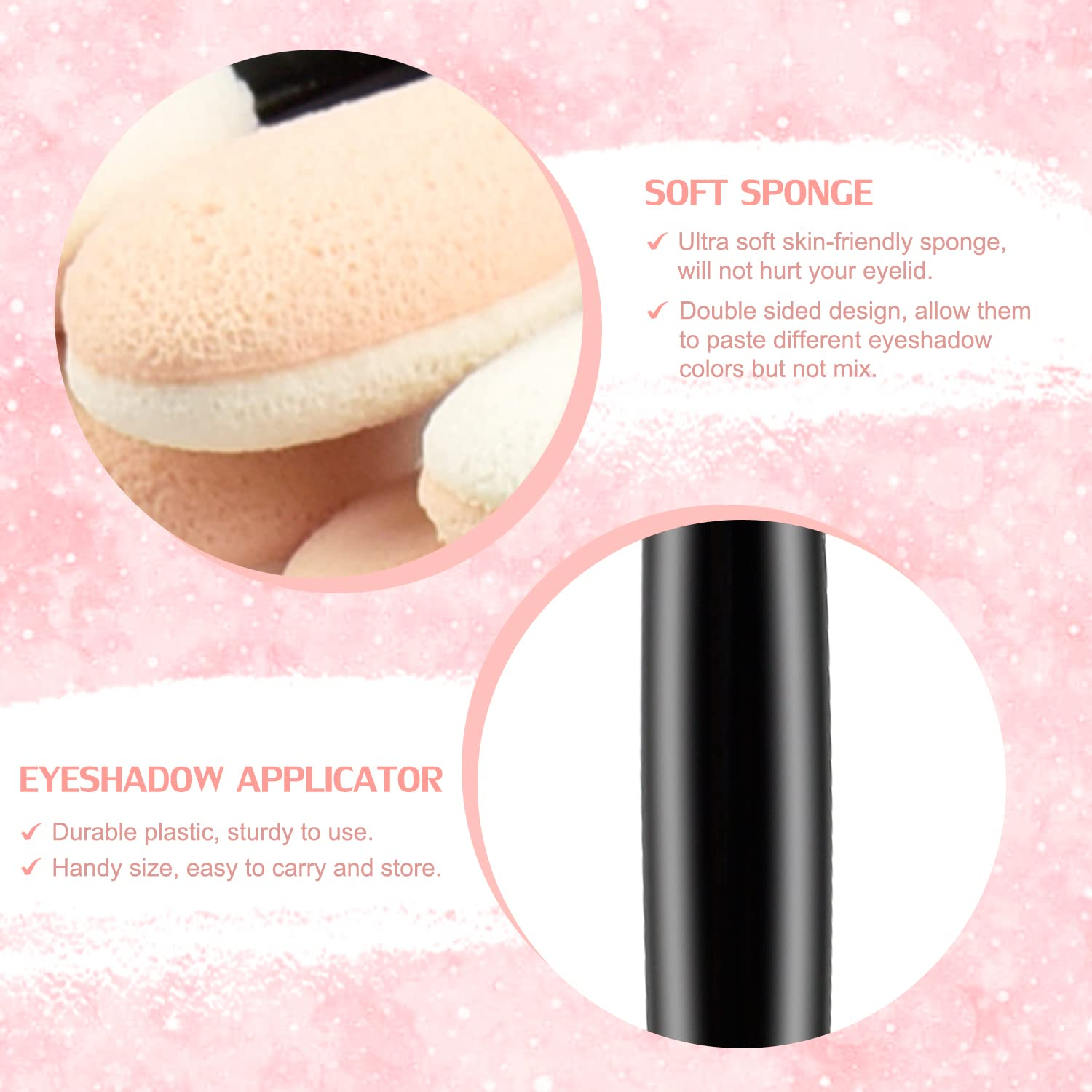 Eyeshadow Applicators, MORGLES 50Pcs Eyeshadow Applicator Double Sided Eye Makeup Applicators Short Sponge Eyeshadow Applicator for Women Girls (Black)