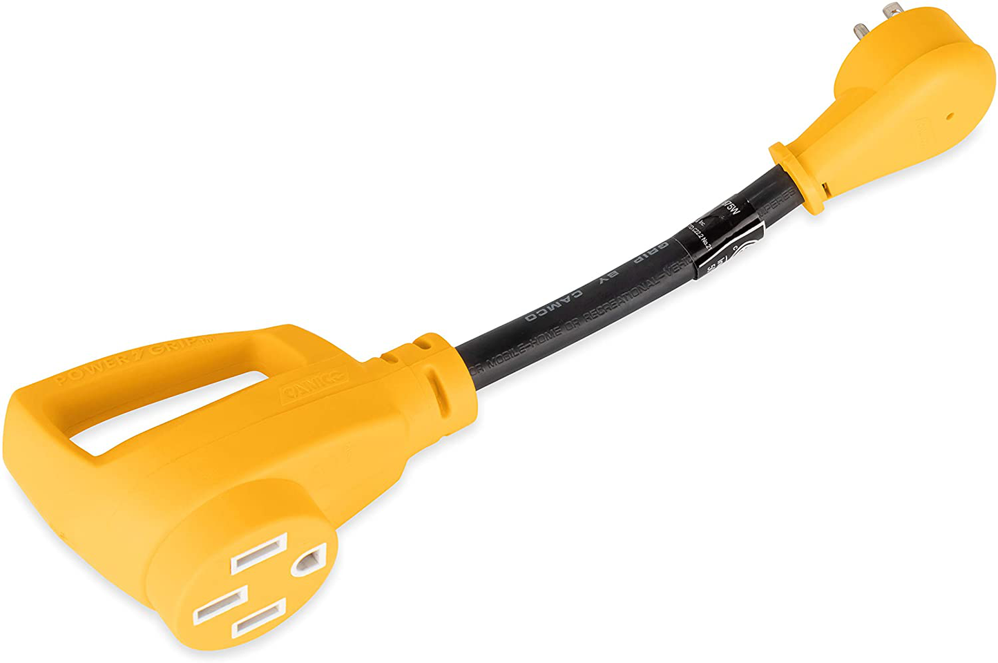 Camco (55165) Heavy Duty RV Dogbone Electrical Adapter with Innovative 180 Degree Bend Design and Easy PowerGrip Handle
