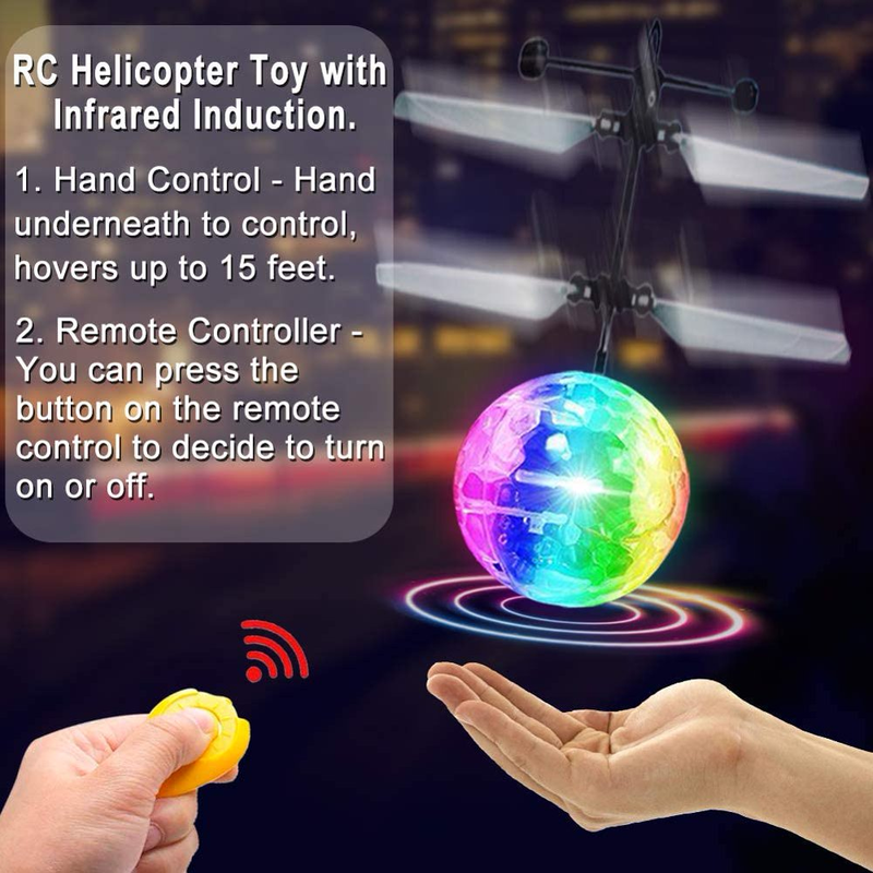 2 Pack Flying Ball - Rechargeable Hand Controlled RC Helicopter Drones Built-In Shining LED Lighting