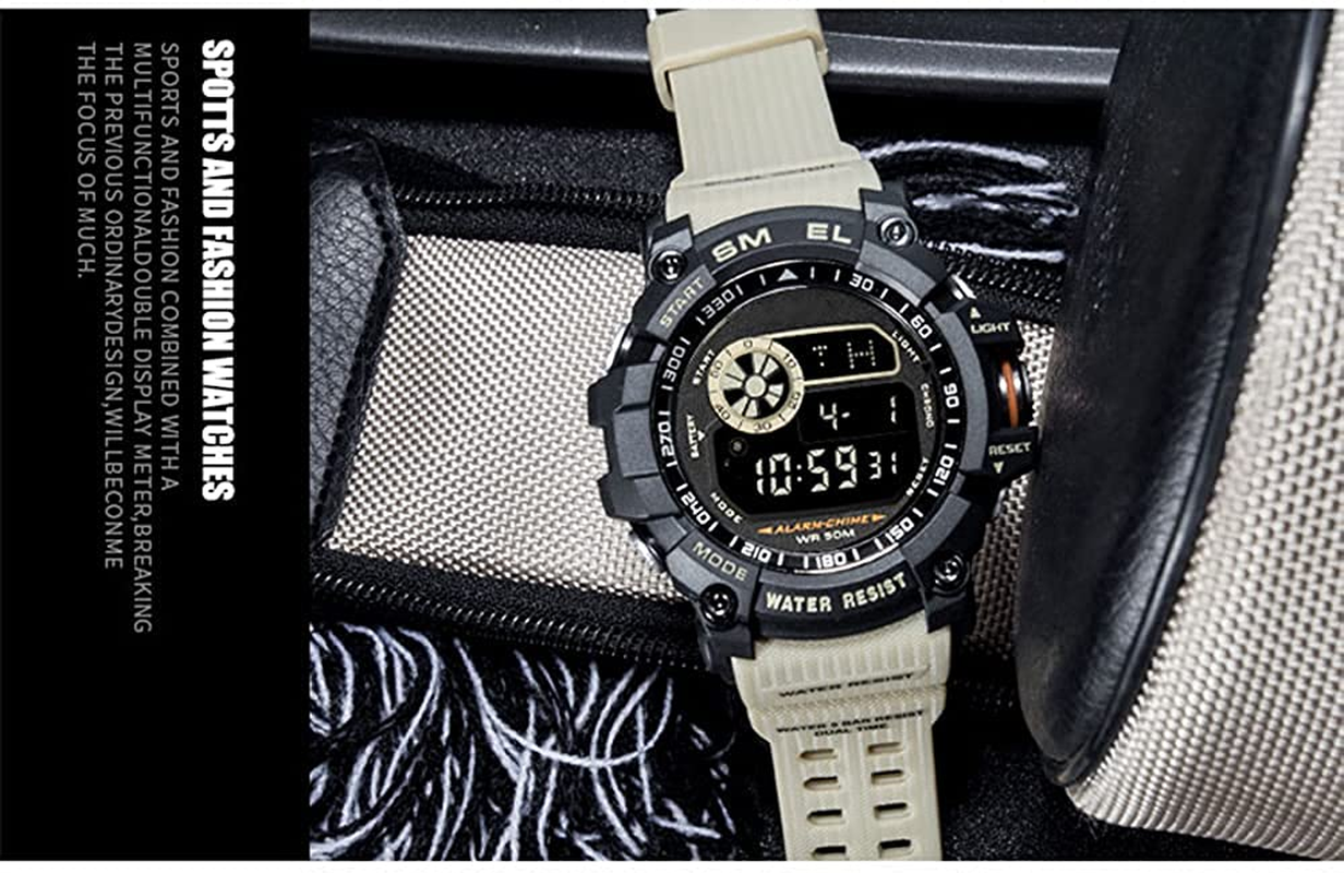 Mens Large Dial Analog Digital Watch Casual Sport Watch Multifunction Military Watch with LED Light