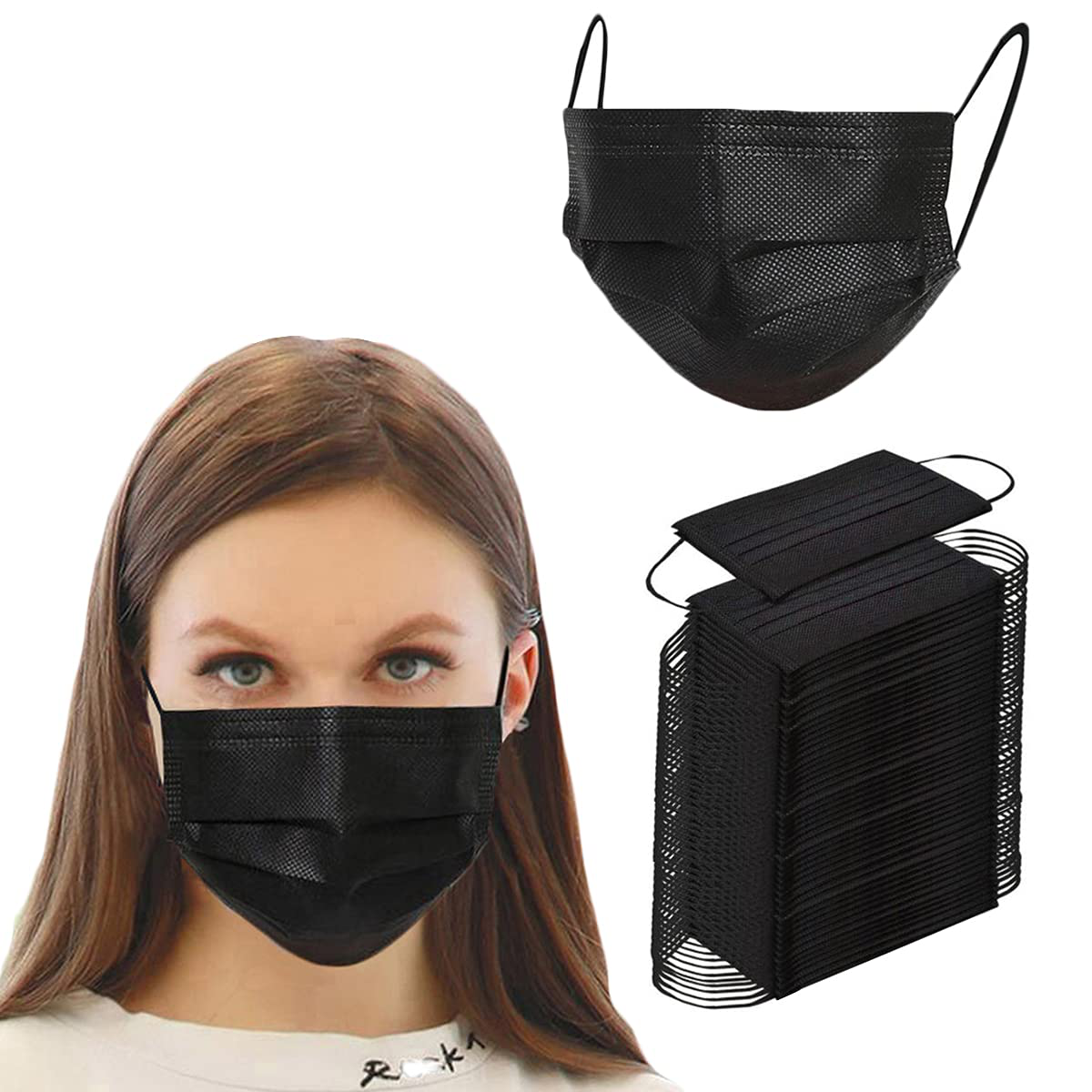 3 Ply Black Disposable Face Mask Filter Protection Face Masks