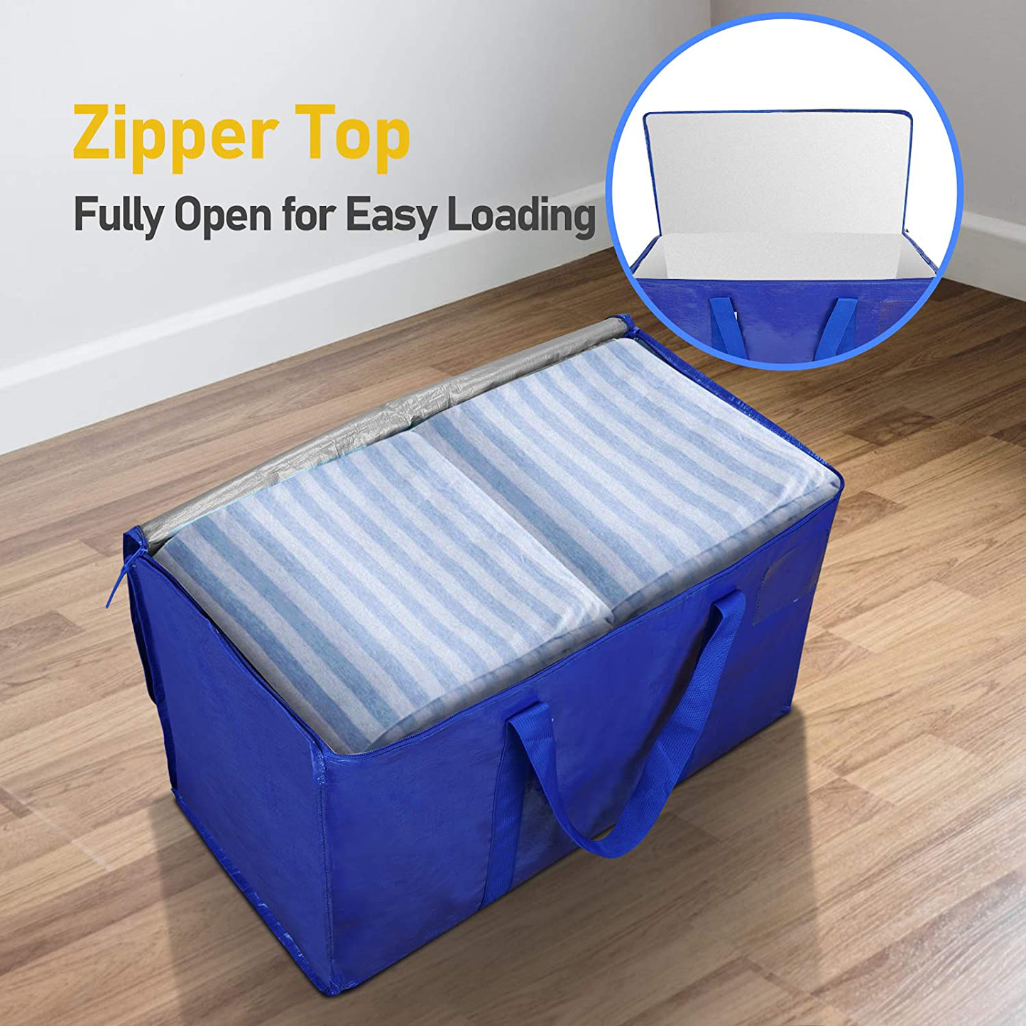 Extra Large Moving Bags with Zippers & Carrying Handles, Heavy-Duty Storage Tote for Space Saving Moving Storage (Blue)